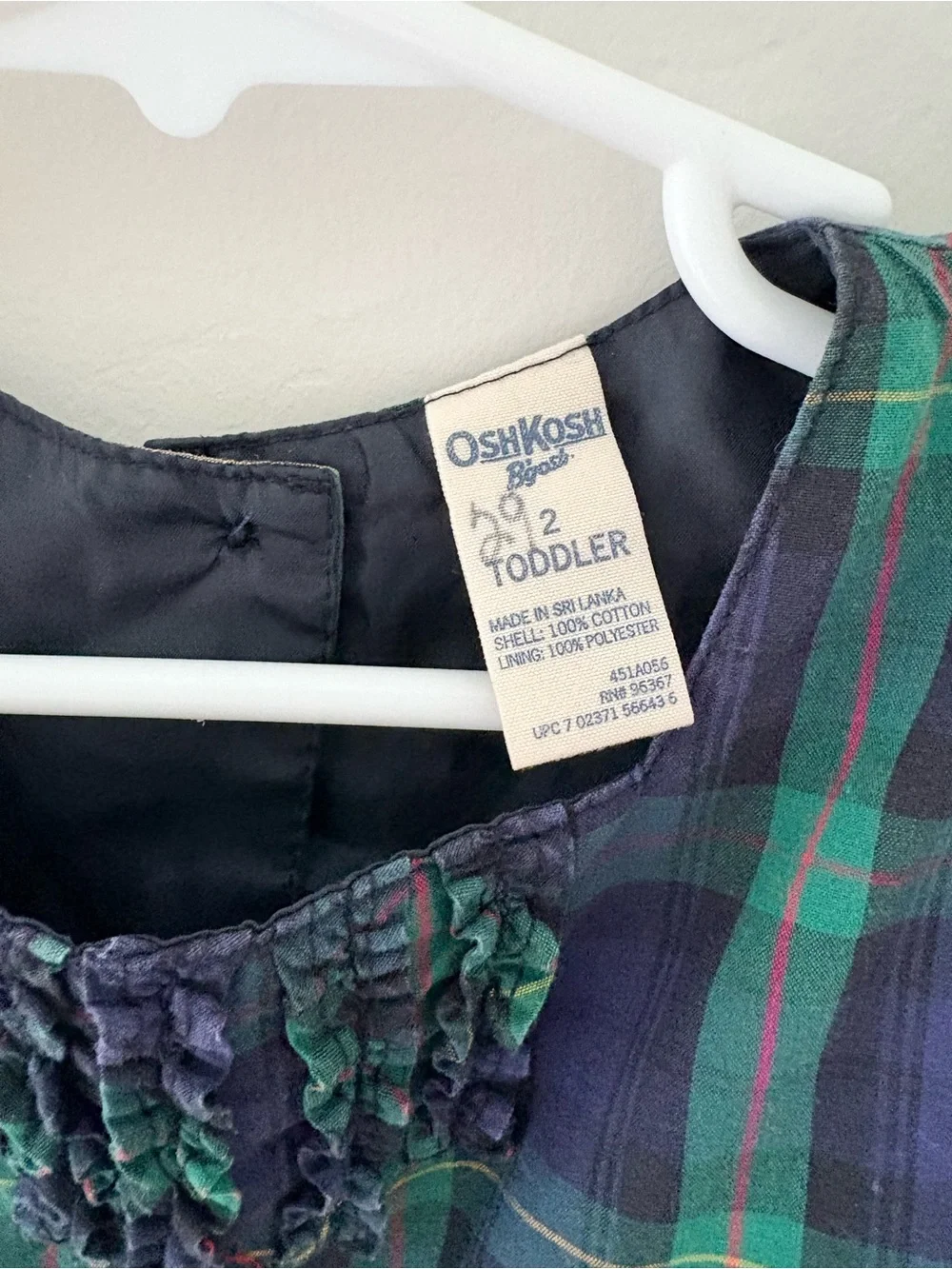 Osh kosh vintage Girls Green and Navy Plaid Holiday Dress